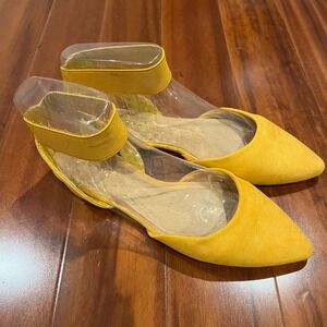 Mustard Yellow Flats Shoes Pointed Toe Ankle Strap D'Orsay BLOG-45 New Size 6.5
